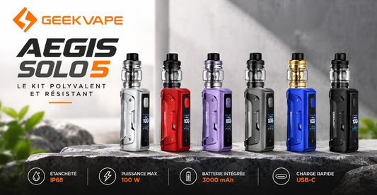 Kit Aegis Solo 5 Geekvape : présentation de la nouvelle cigarette électronique 100 W, IP68 et simple accu