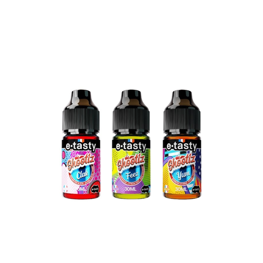 Concentrés Shootiz 30 ml E.Tasty : découvrez les saveurs Yum, Feez et Clak pour votre e-liquide DIY