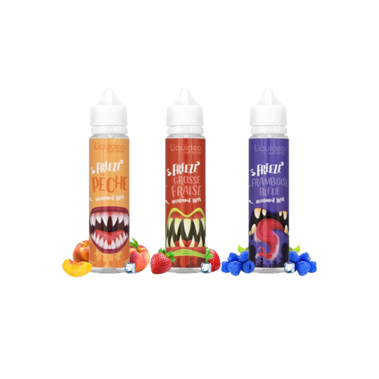 Nouveautés Liquideo Freeze 50ml : découvrez Freeze Pêche, Freeze Grosse Fraise et Freeze Framboise Bleue