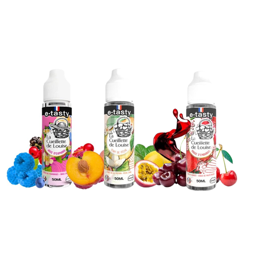 Découvrez les 3 nouveaux e-liquides E.Tasty 50ml : Teint de Pêche, Rouge d'Embarras et Rose d'Euphorie